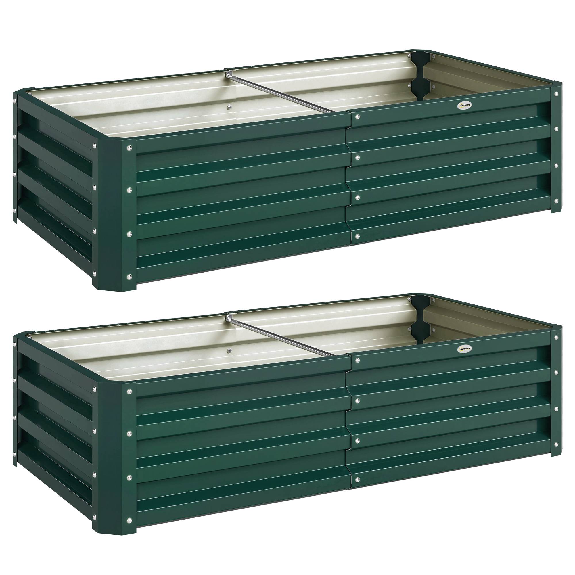 ComfortXL - Lot de 2 carrés potagers rectangulaires en acier galvanisé 120 x 60 x 30,5 cm vert foncé pour jardin et serre - Image 9