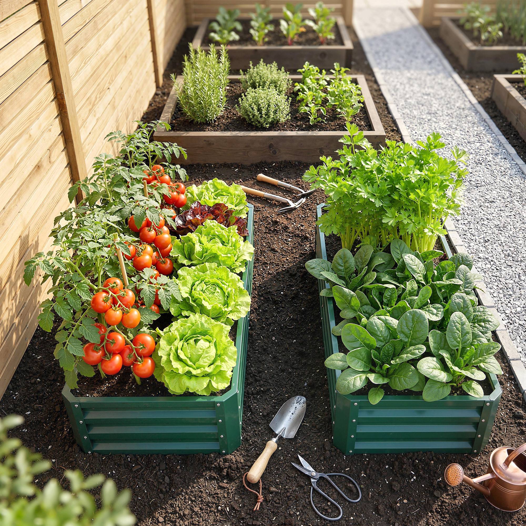 ComfortXL - Lot de 2 carrés potagers rectangulaires en acier galvanisé 120 x 60 x 30,5 cm vert foncé pour jardin et serre - Image 8