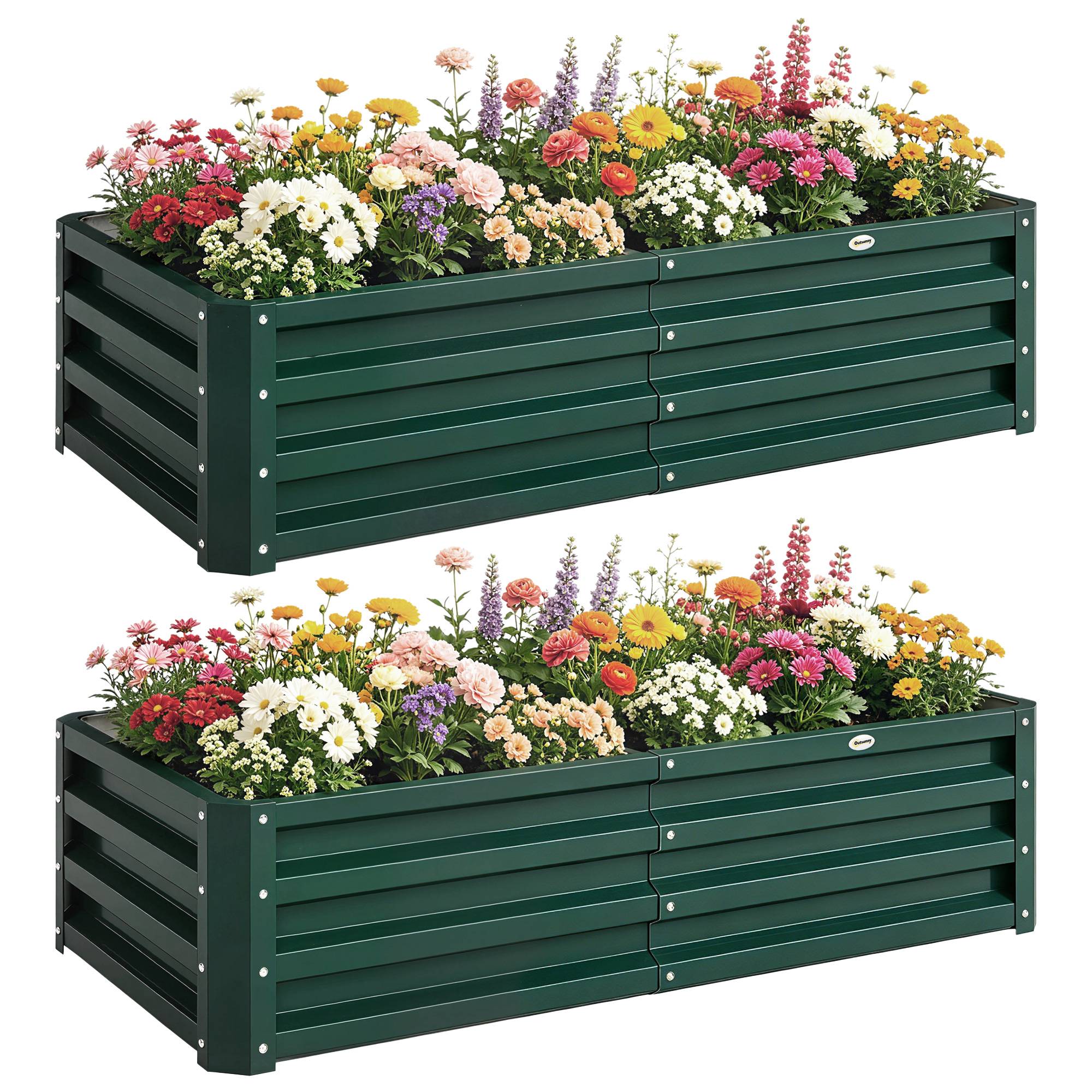 ComfortXL - Lot de 2 carrés potagers rectangulaires en acier galvanisé 120 x 60 x 30,5 cm vert foncé pour jardin et serre - Image 2