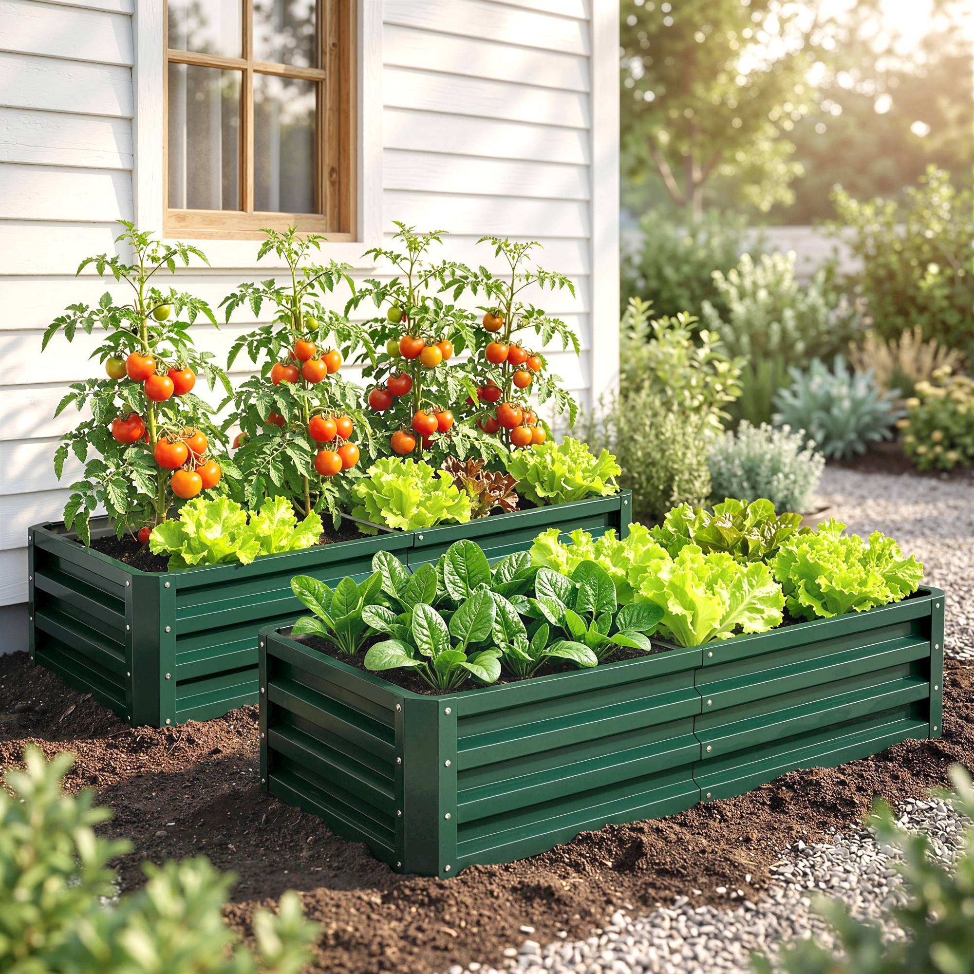 ComfortXL - Lot de 2 carrés potagers rectangulaires en acier galvanisé 120 x 60 x 30,5 cm vert foncé pour jardin et serre - Image 7