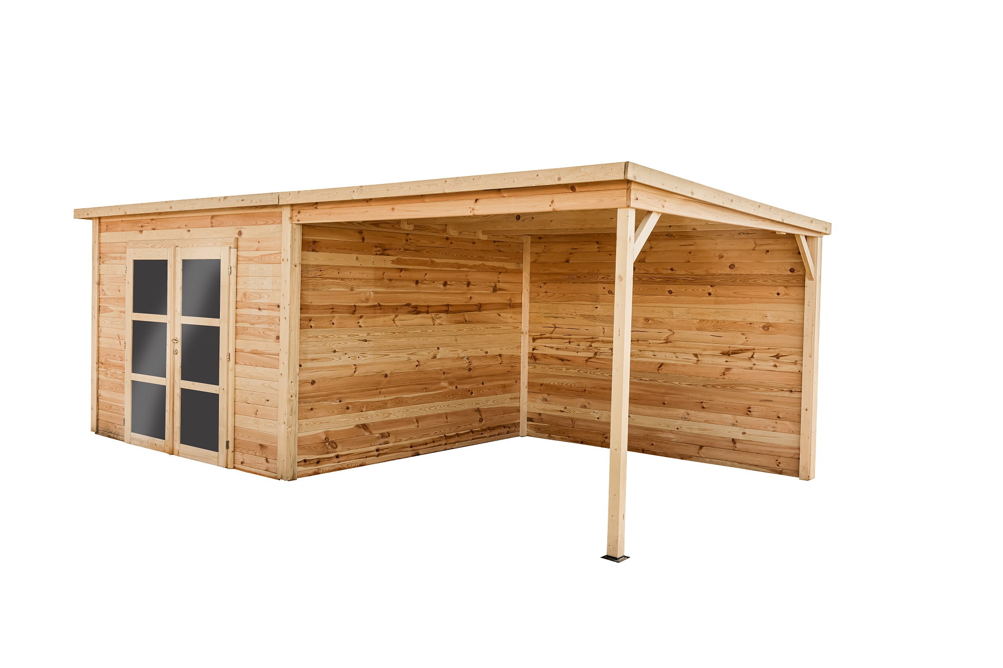 Habrita - Abri Madriers bois massif toit mono pente avec bûcher / 42 mm / surface extérieure : 19,93 m2 - Imagen 1