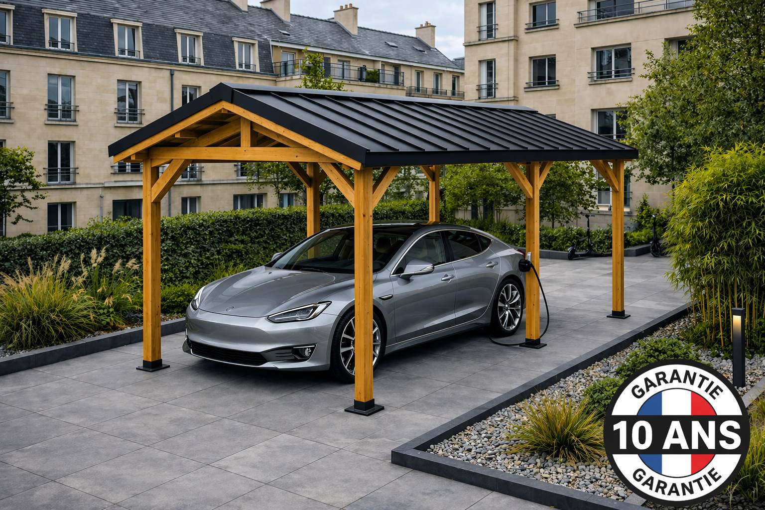 Carport bois 2 pentes en bois douglas 18 m² avec couverture. 6 pieds de poteau fixes. Abri voiture ou terrasse. Garantie 10 ans. - Image 10