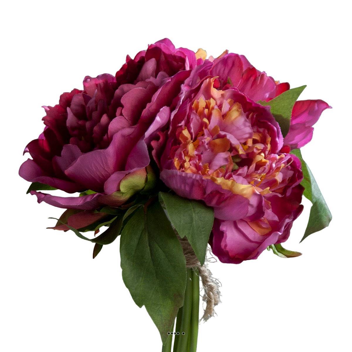 Artificielles - Bouquet de 3 Pivoines Fuchsia épanouies factices Corde & feuille H26cm - couleur: Rose fushia 730 - Imagen 1