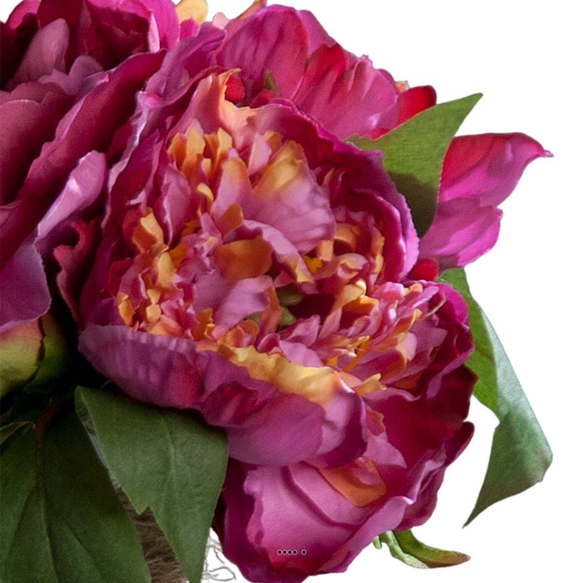Artificielles - Bouquet de 3 Pivoines Fuchsia épanouies factices Corde & feuille H26cm - couleur: Rose fushia 730 - Imagen 3