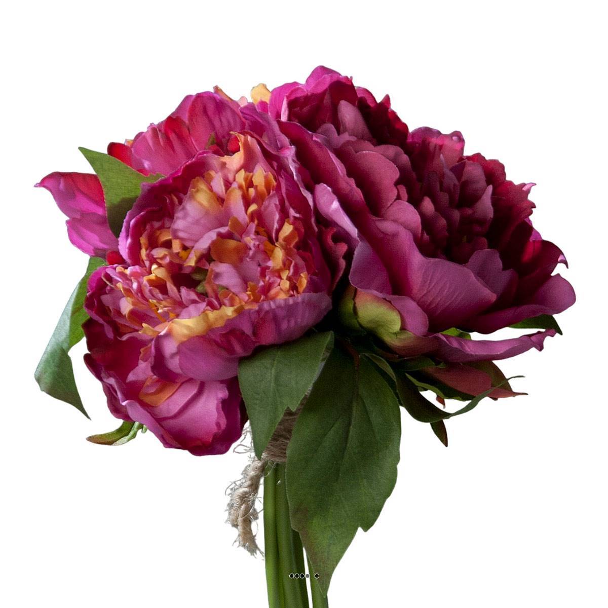 Artificielles - Bouquet de 3 Pivoines Fuchsia épanouies factices Corde & feuille H26cm - couleur: Rose fushia 730 - Imagen 2