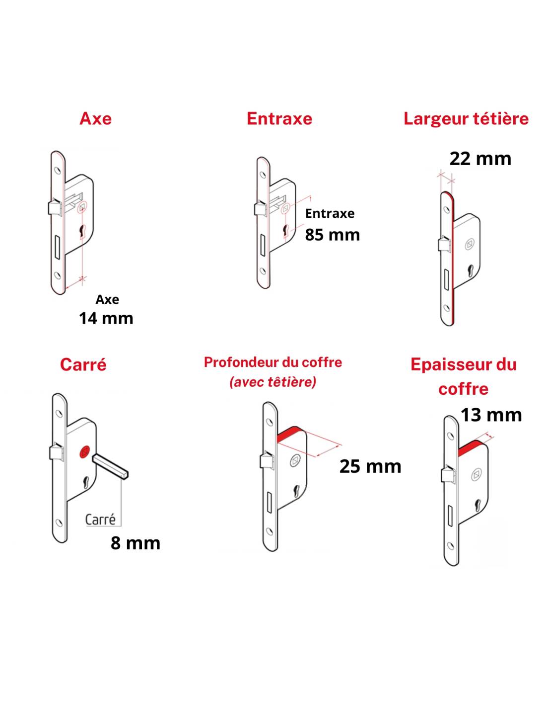 Serrure encastrable pour porte d'entrée avec cylindre en 30x30mm, axe 14mm, 3 clés  - THIRARD - Image 5
