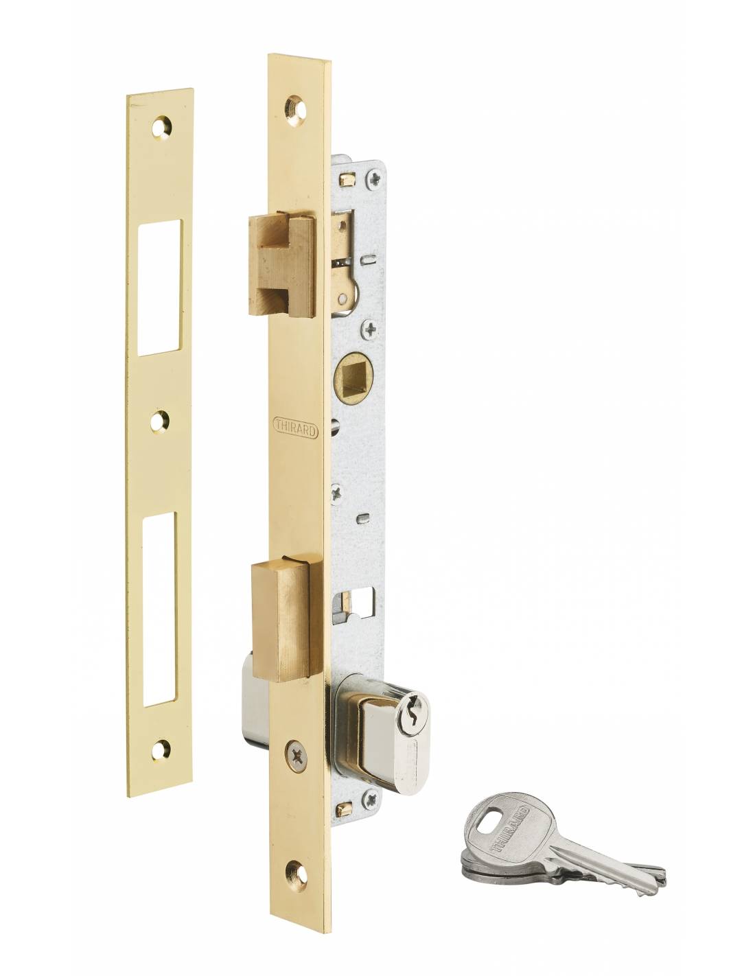 Serrure encastrable pour porte d'entrée avec cylindre en 30x30mm, axe 14mm, 3 clés - THIRARD - Image 1
