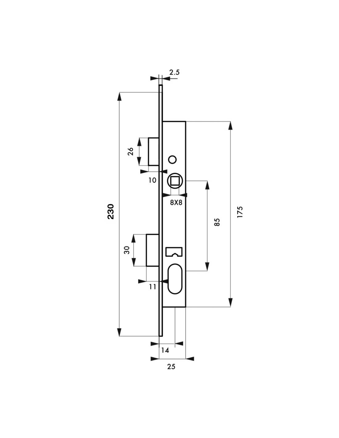Serrure encastrable pour porte d'entrée avec cylindre en 30x30mm, axe 14mm, 3 clés  - THIRARD - Image 2