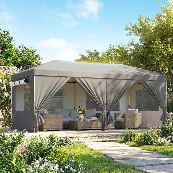 Tonnelle pliante métal et tissu Oxford gris foncé 590 x 297 x 285 cm - PANGIVO - Image 3