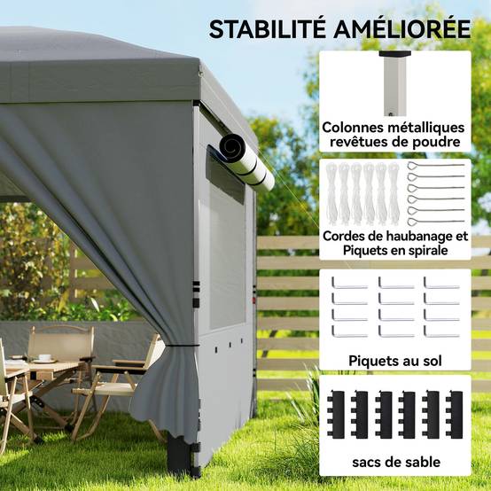 Tonnelle pliante métal et tissu Oxford gris foncé 590 x 297 x 285 cm - PANGIVO - Image 9