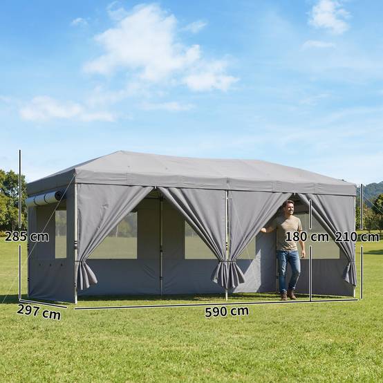 Tonnelle pliante métal et tissu Oxford gris foncé 590 x 297 x 285 cm - PANGIVO - Image 5