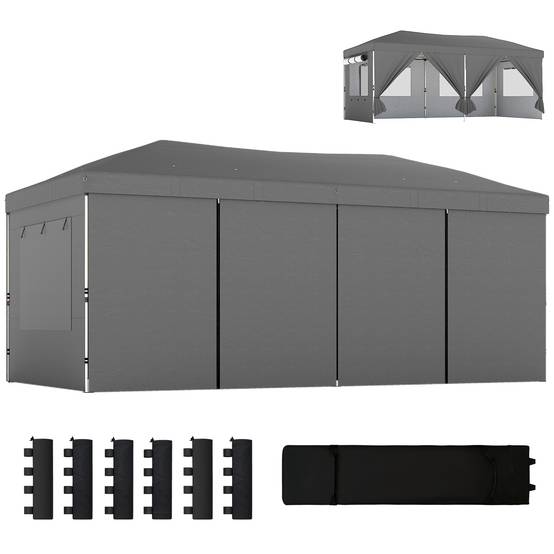 Tonnelle pliante métal et tissu Oxford gris foncé 590 x 297 x 285 cm - PANGIVO - Image 2