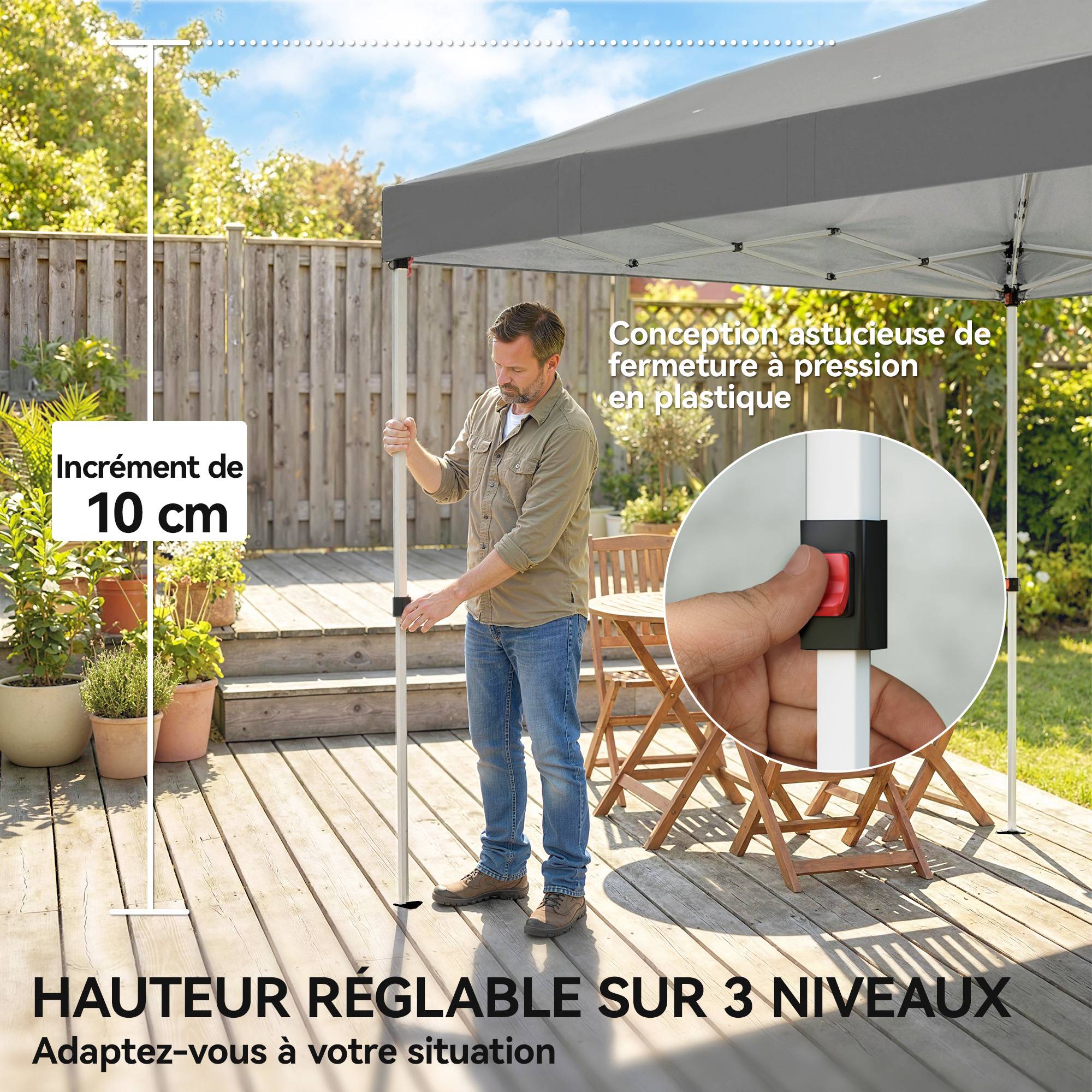 Tonnelle pliante métal et tissu Oxford gris foncé 590 x 297 x 285 cm - PANGIVO - Image 7