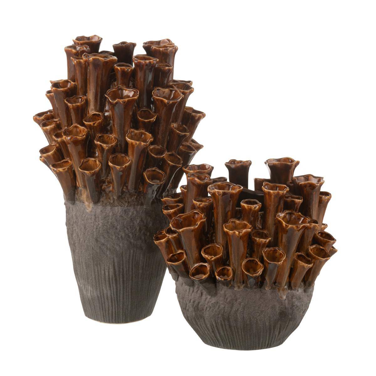 J-Line - Vase en Porcelaine "Anémone" 28cm Marron - Image 2