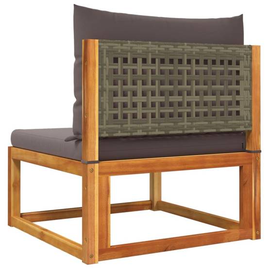 Ensemble de Jardin Compact 4 Pièces en Bois d'Acacia et Rotin Tressé avec Pouf pour Terrasse Gris – ComfortXL Outdoor Living - Image 7