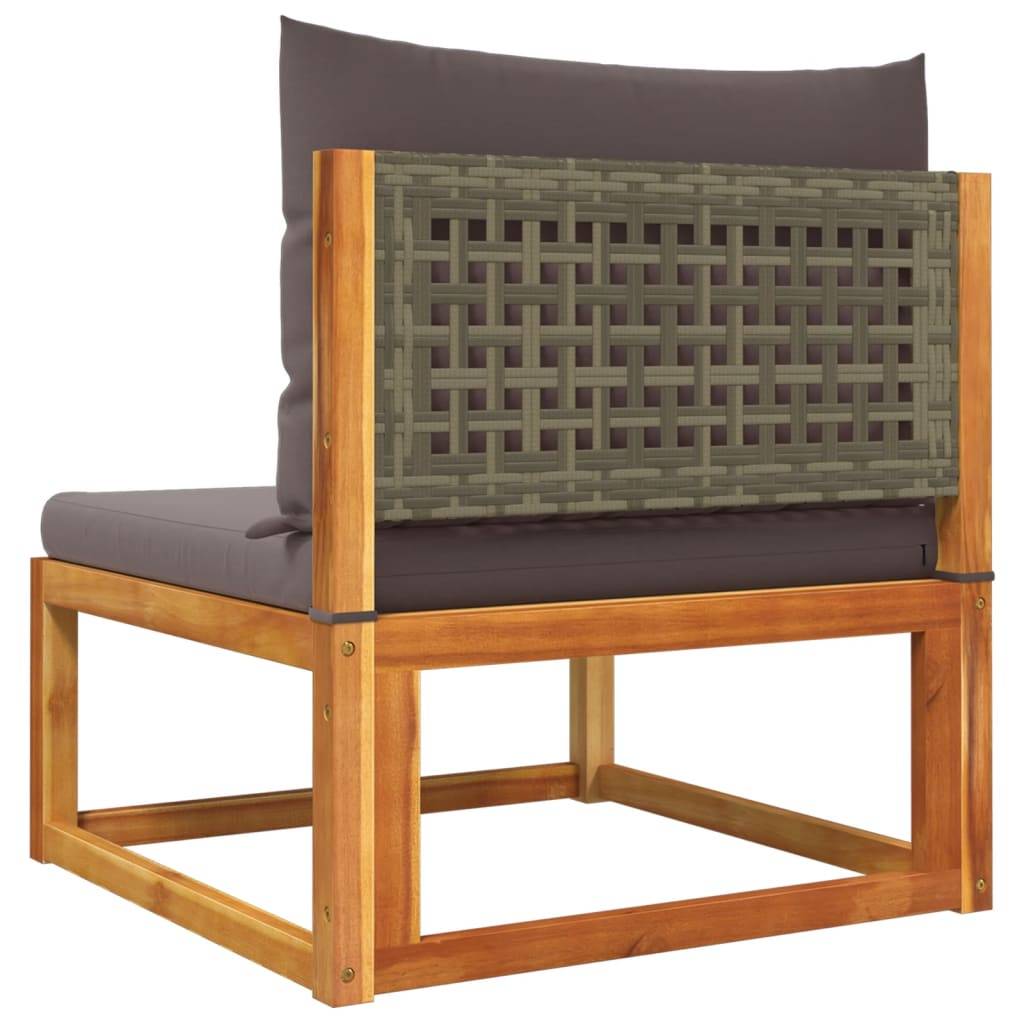 Ensemble de Jardin Compact 4 Pièces en Bois d'Acacia et Rotin Tressé avec Pouf pour Terrasse Gris – ComfortXL Outdoor Living - Image 7