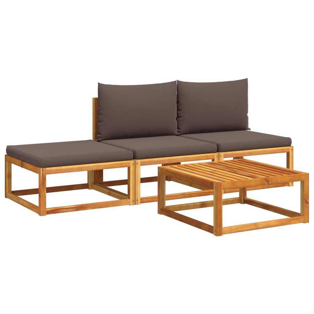 Ensemble de Jardin Compact 4 Pièces en Bois d'Acacia et Rotin Tressé avec Pouf pour Terrasse Gris – ComfortXL Outdoor Living - Image 2