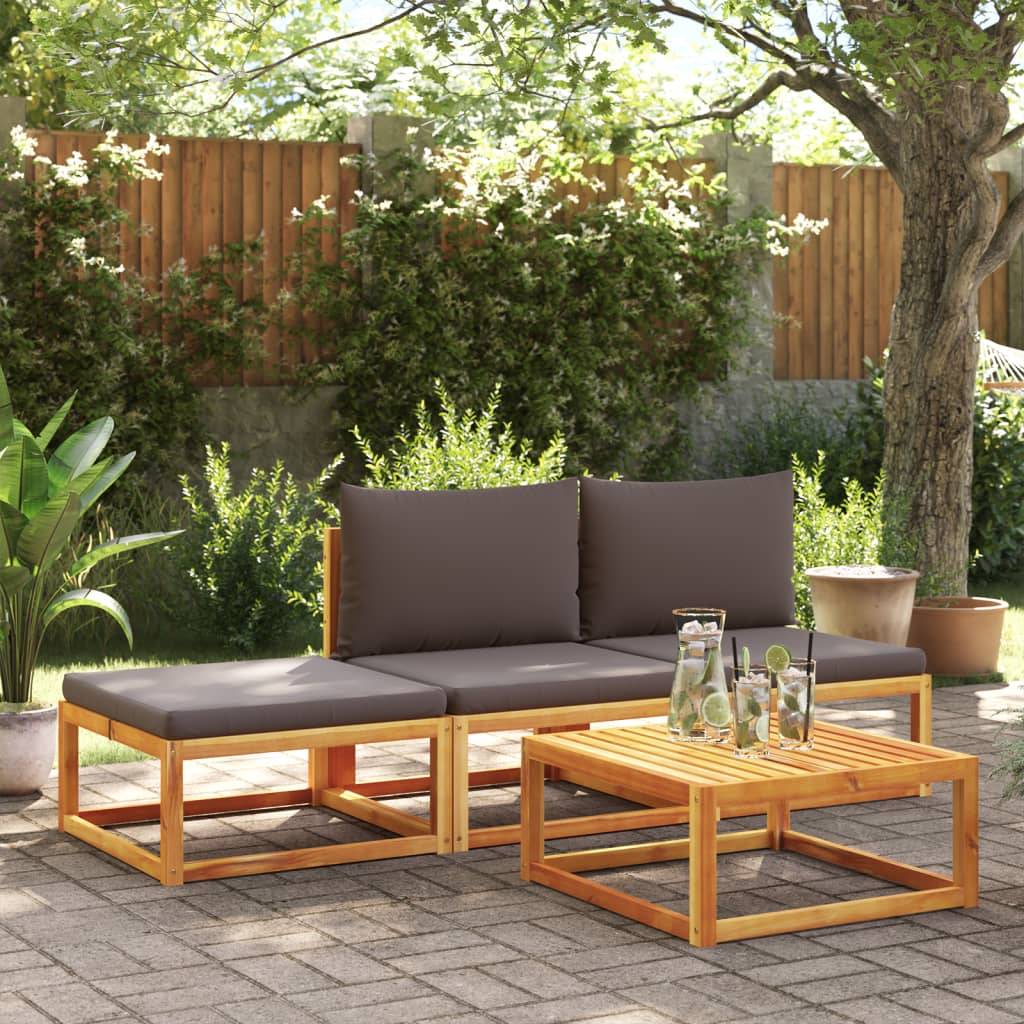 Ensemble de Jardin Compact 4 Pièces en Bois d'Acacia et Rotin Tressé avec Pouf pour Terrasse Gris – ComfortXL Outdoor Living - Image 1