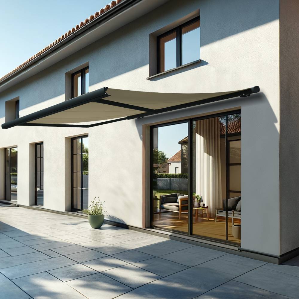 Store banne coffre MEEL 4,00x3,50m (Manuelle - Ecru - Gris anthracite) - Alia Productions - Imagen 1