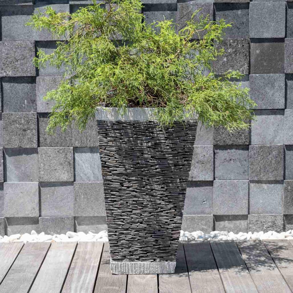 Wanda COLLECTION - Pot bac jardinière carré ardoise 80cm jardin terrasse pierre naturelle - Image 2