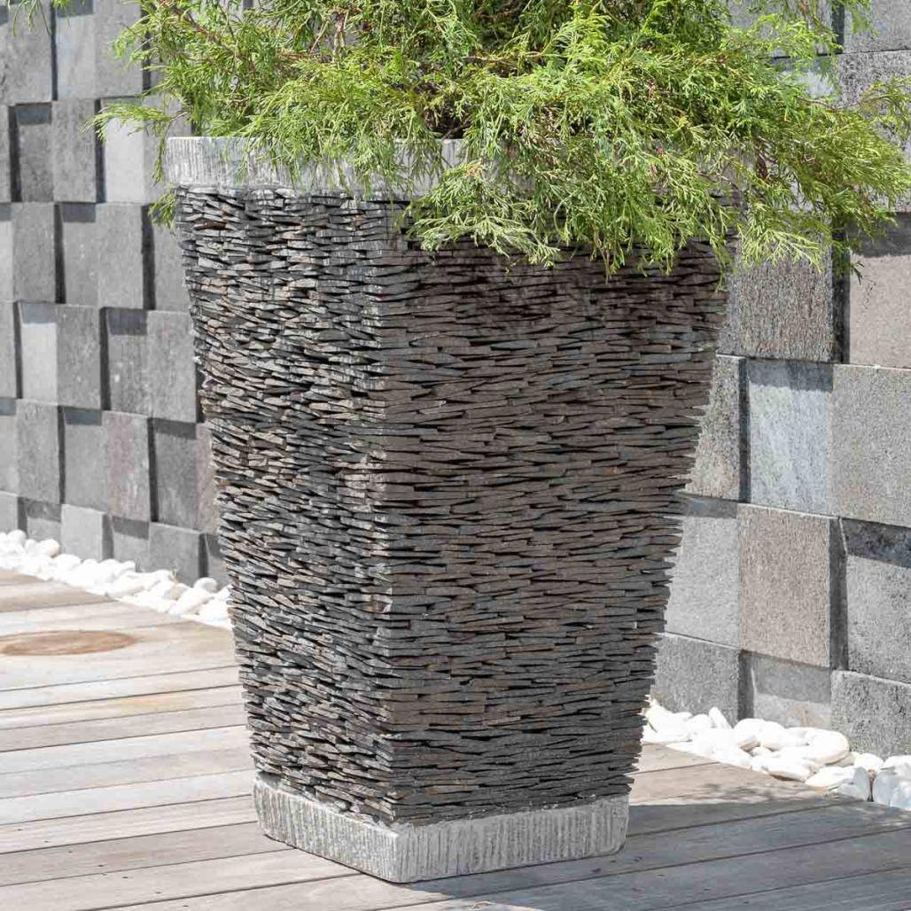 Wanda COLLECTION - Pot bac jardinière carré ardoise 80cm jardin terrasse pierre naturelle - Image 3