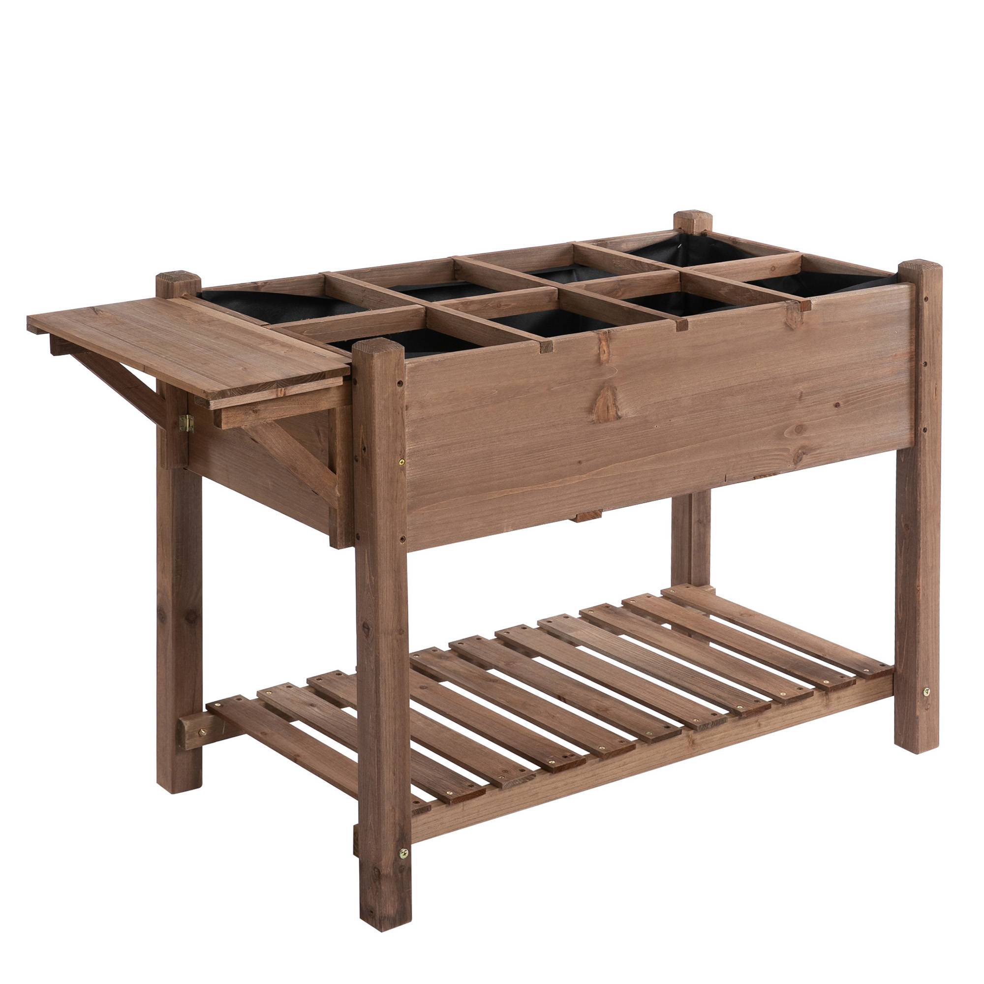 ComfortXL - Carré potager surélevé en bois de sapin 123 x 54 x 80 cm marron pour balcon et jardin avec tablette pliante - Image 10