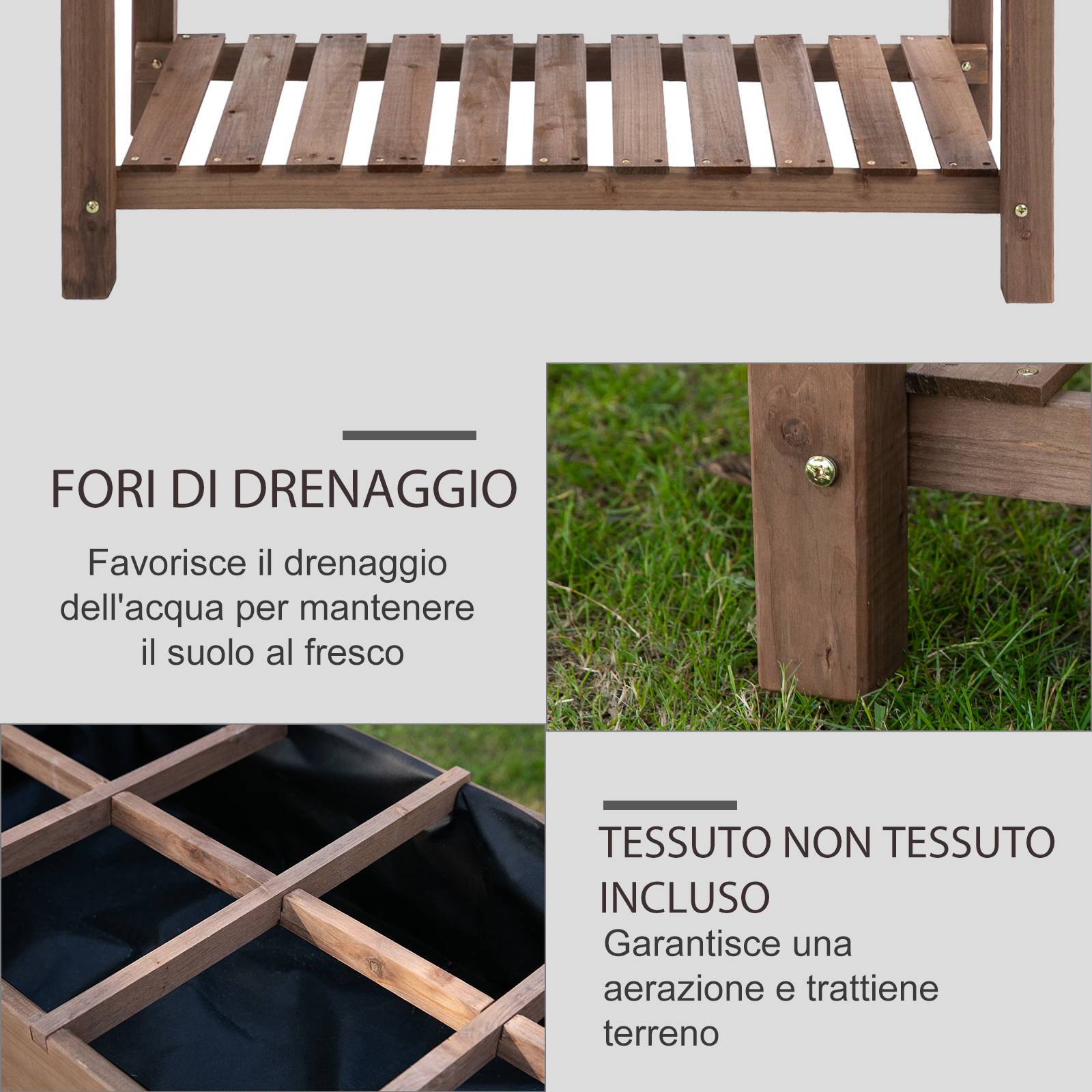 ComfortXL - Carré potager surélevé en bois de sapin 123 x 54 x 80 cm marron pour balcon et jardin avec tablette pliante - Image 5