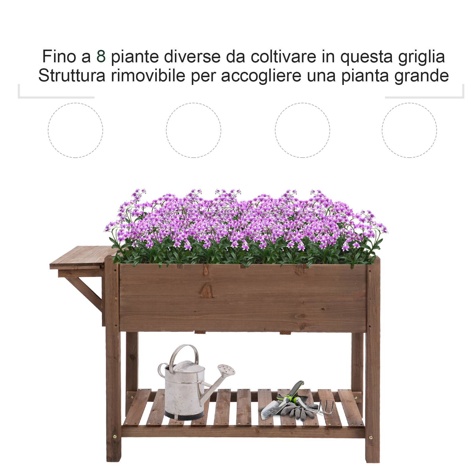 ComfortXL - Carré potager surélevé en bois de sapin 123 x 54 x 80 cm marron pour balcon et jardin avec tablette pliante - Image 4