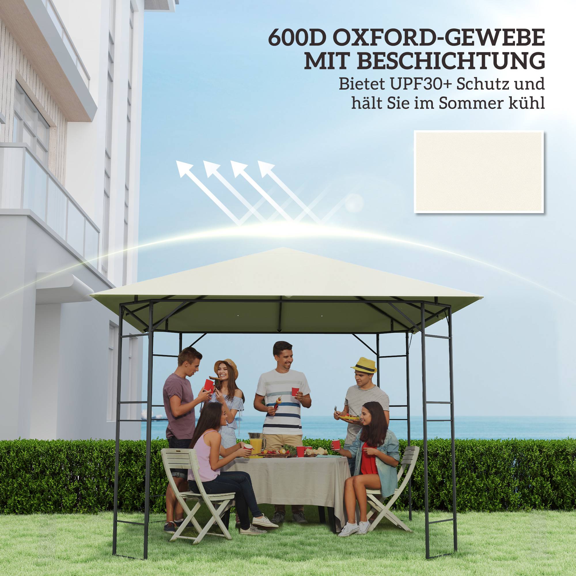 Toit remplacement pavillon 3x3 m déperlant toit UPF30+ housse Oxford 370 g/m² blanc crème - Image 8