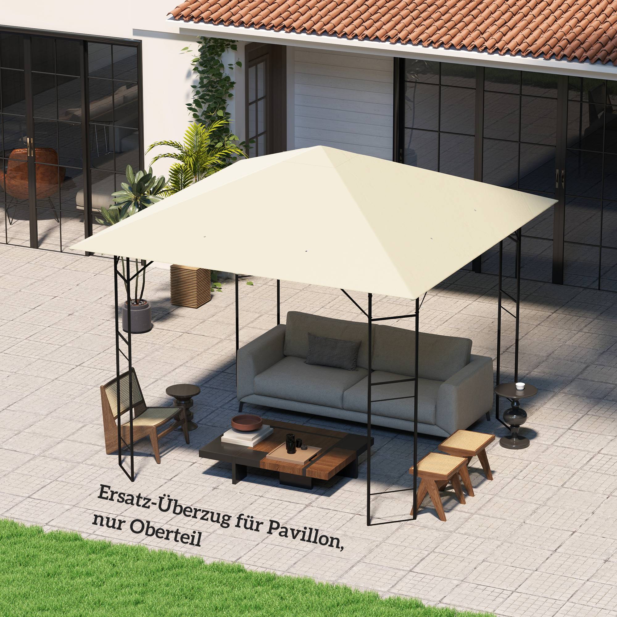 Toit remplacement pavillon 3x3 m déperlant toit UPF30+ housse Oxford 370 g/m² blanc crème - Image 4
