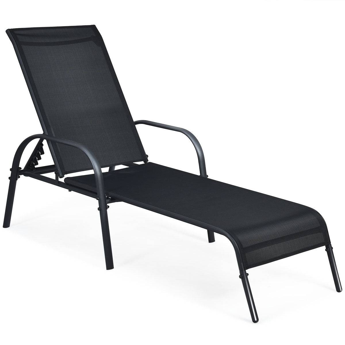 Helloshop26 - Bain de soleil chaise longue de jardin inclinable avec dossier réglable sur 5 positions noir
