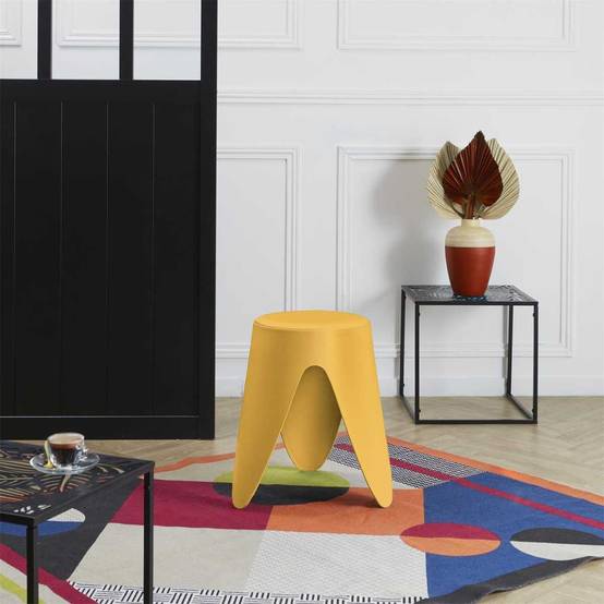 Tabouret Jaune Moutarde Tulipe en Polypropylène Empilable Ø46 cm - QARIS - Image 2