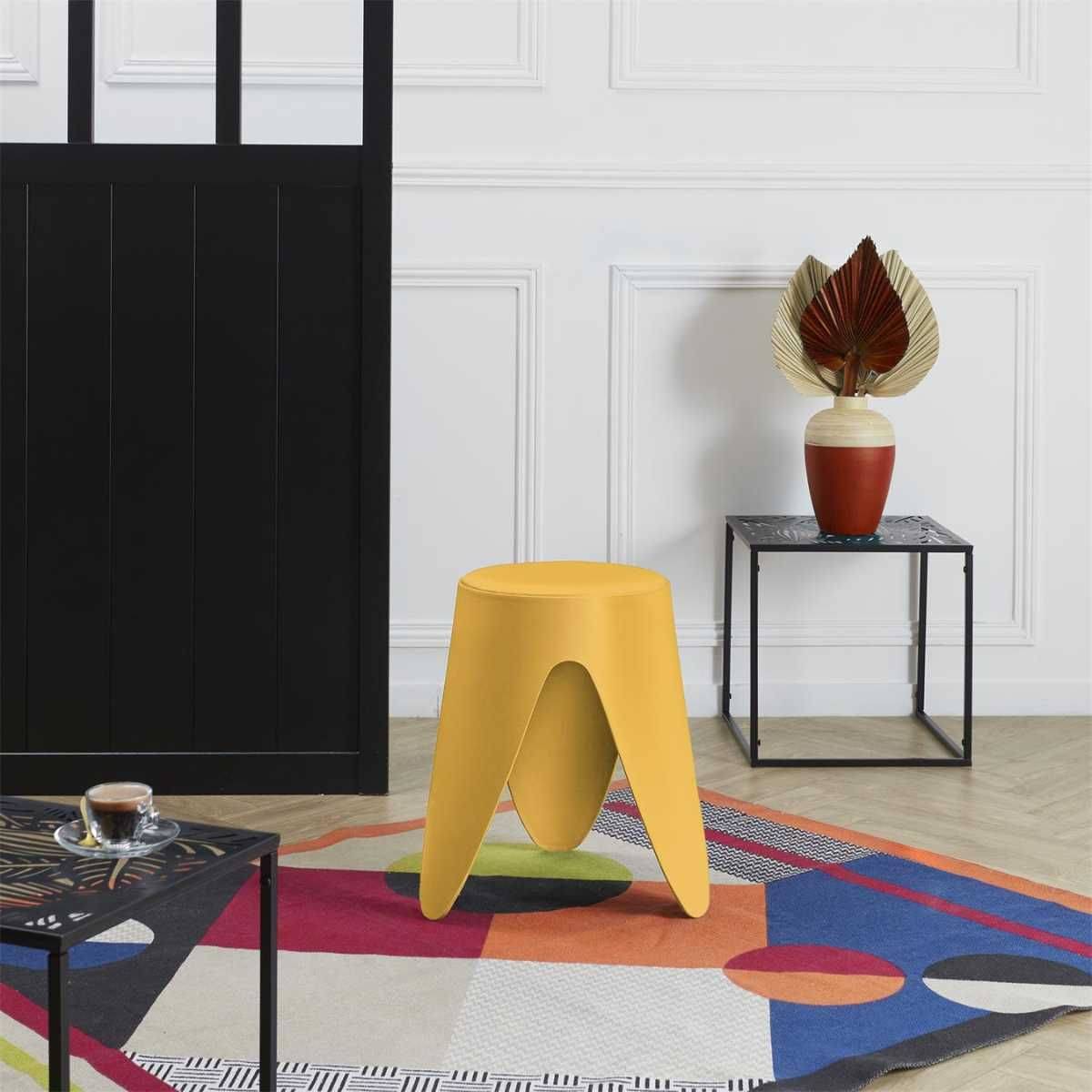 Tabouret Jaune Moutarde Tulipe en Polypropylène Empilable Ø46 cm - QARIS - Image 2
