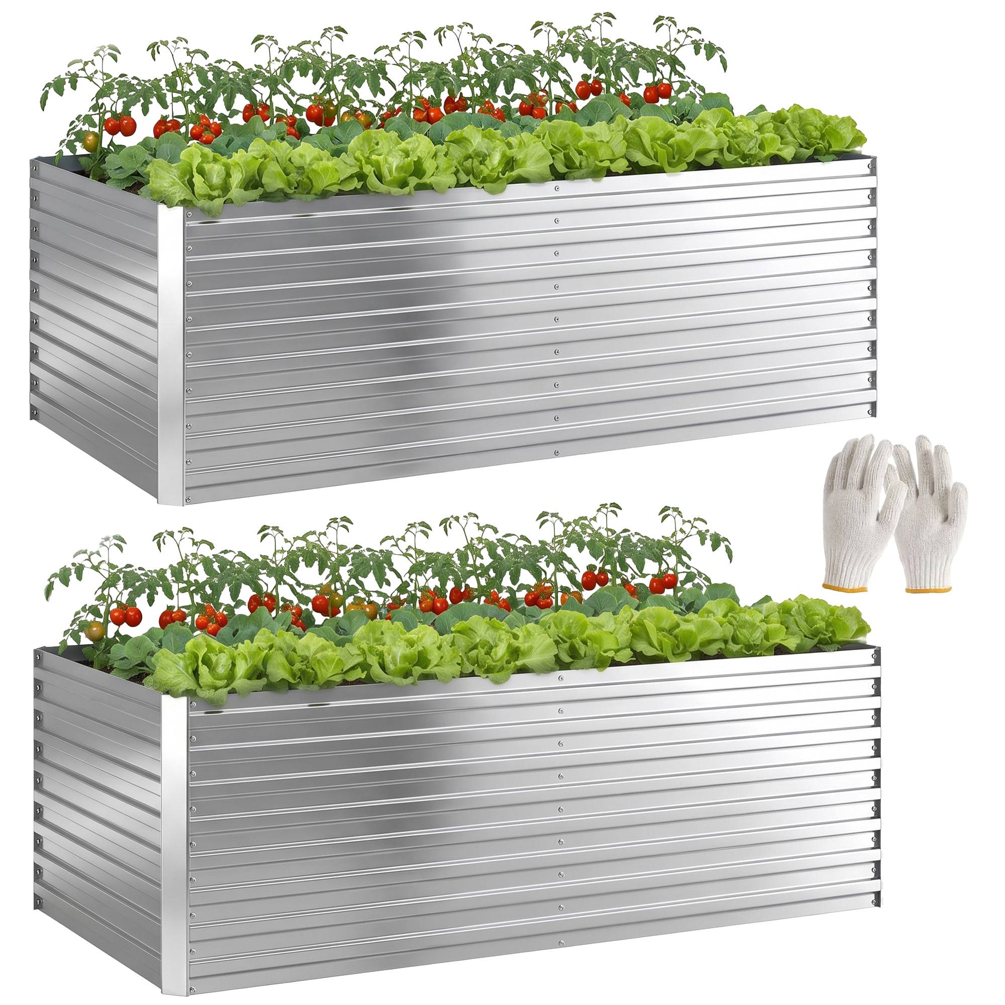 Sans Marque - Ensemble 2 bacs jardin surélevés métal galvanisé rebord sécurisé légumes argent