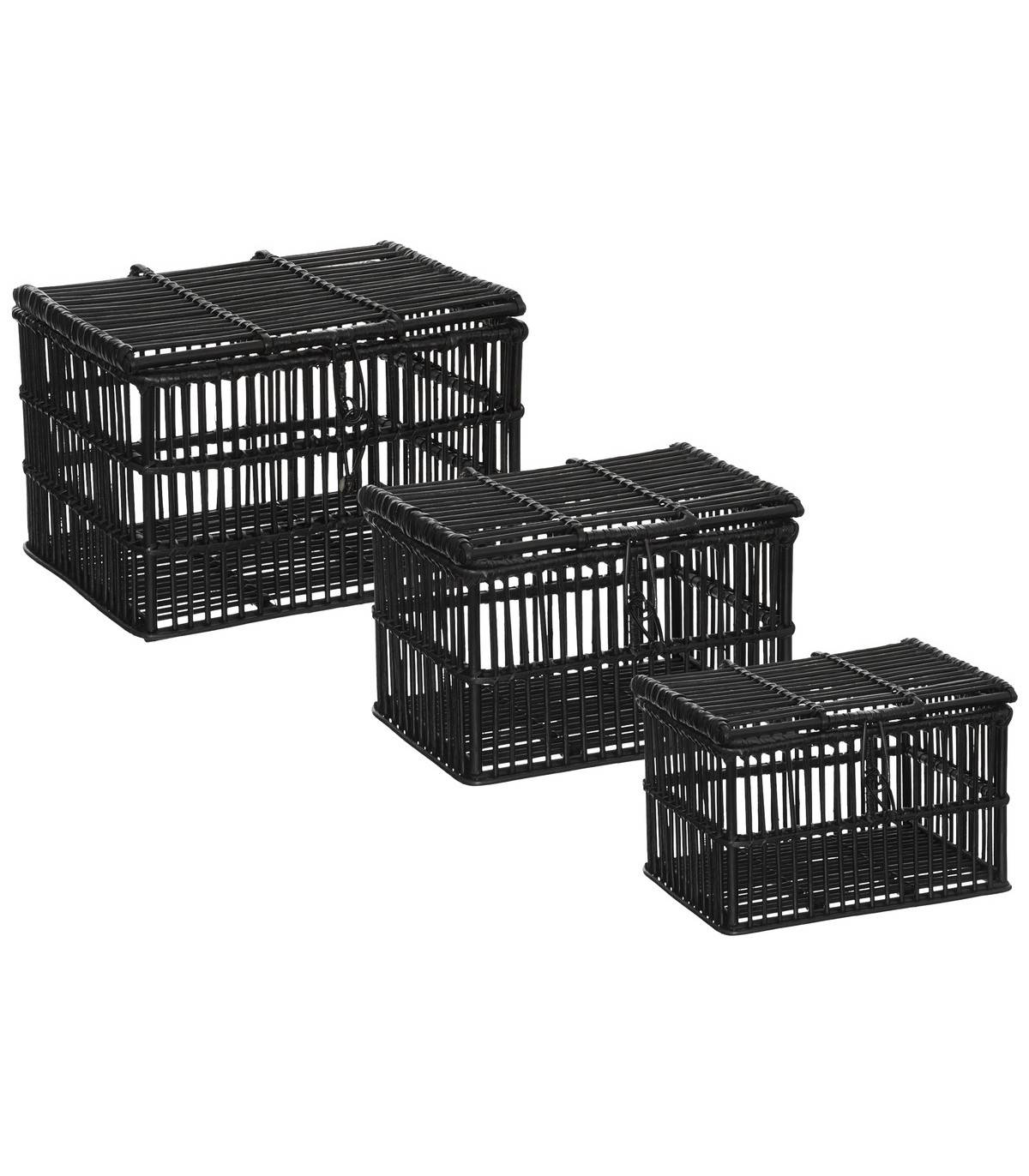 Set de 3 Malles de rangement en Rotin Noir L 45 L 39 et L 33 cm - Imagen 1