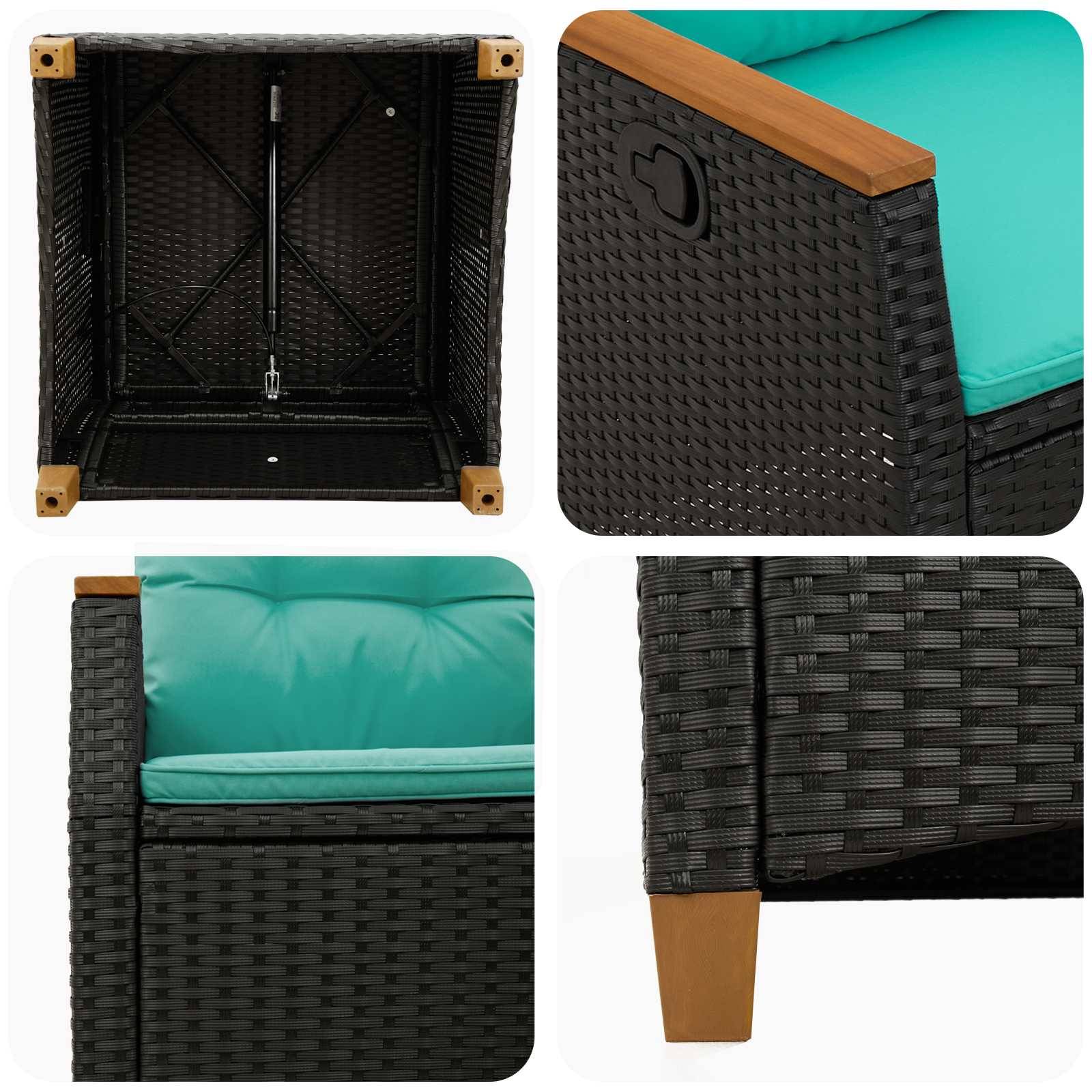 Chaise de jardin inclinable polyrotin noir et turquoise 64 x 57.5 x 112 cm - PANGIVO - Image 7