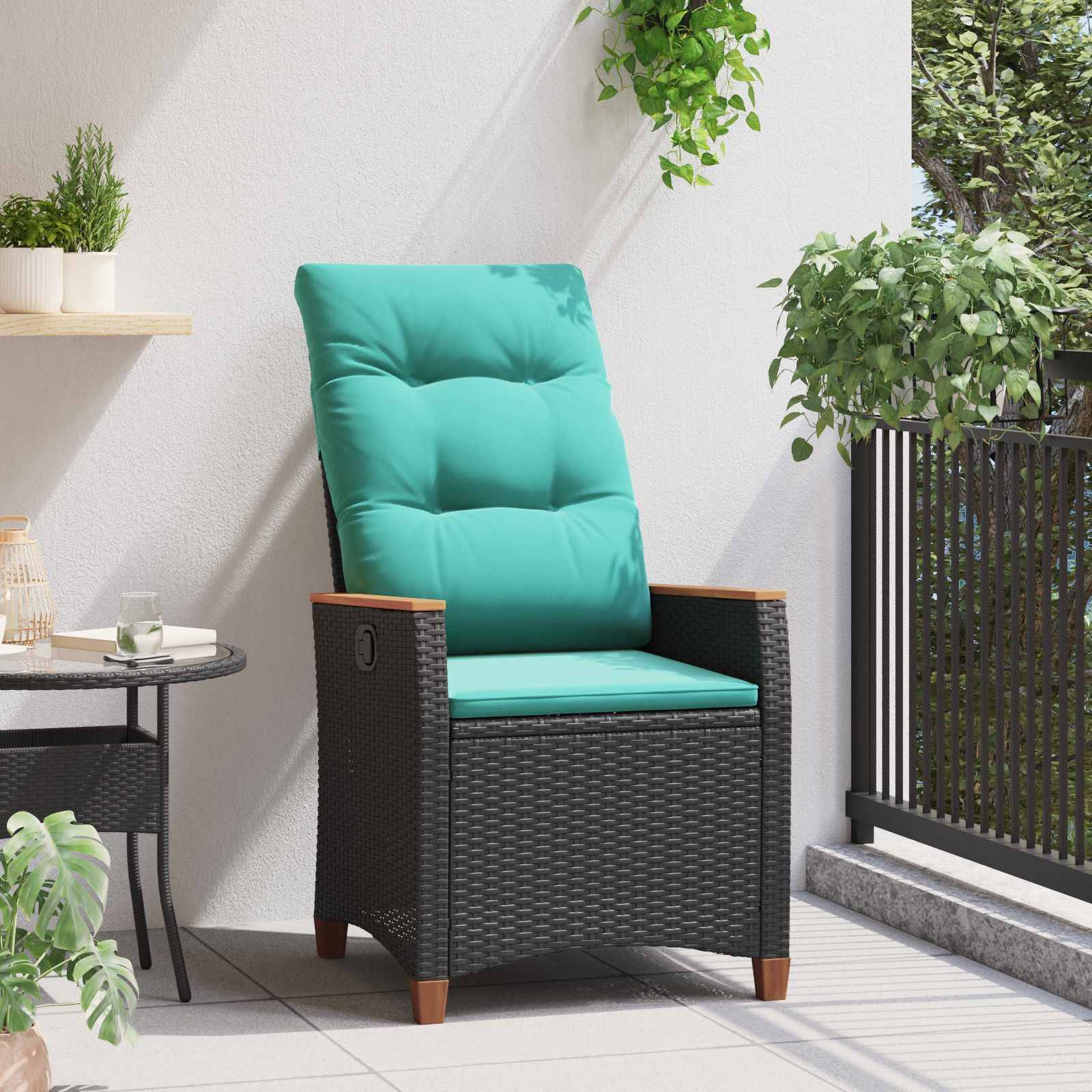 Chaise de jardin inclinable polyrotin noir et turquoise 64 x 57.5 x 112 cm - PANGIVO - Image 3