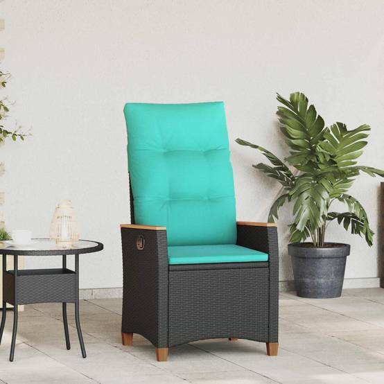 Chaise de jardin inclinable polyrotin noir et turquoise 64 x 57.5 x 112 cm - PANGIVO - Image 1
