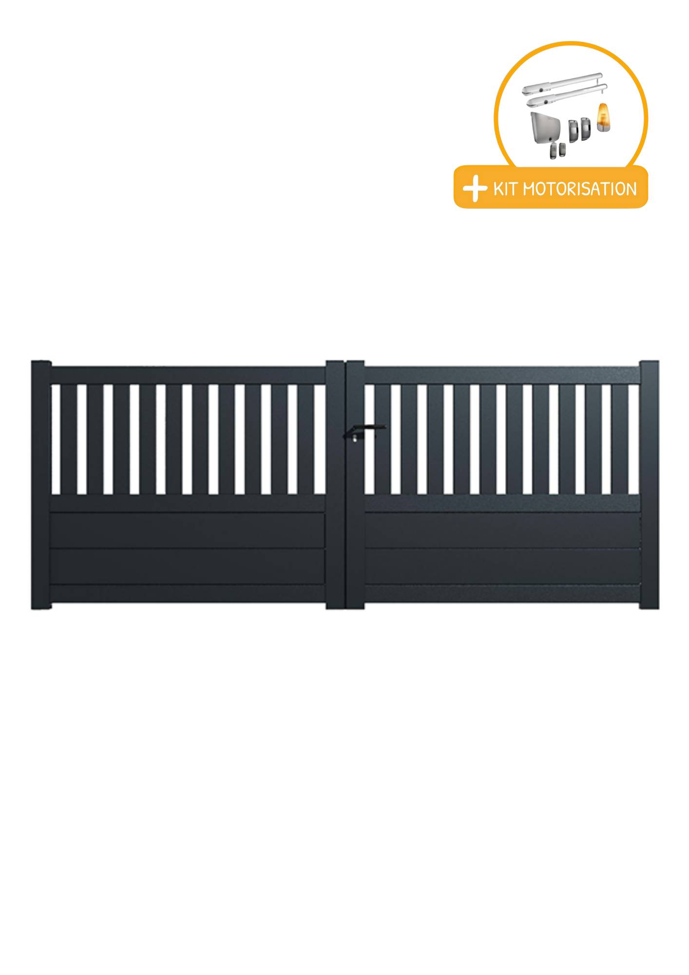 Portail Packit - Portail alu battant semi-ajouré en kit +MOT dim. L.4000 (entre piliers) X H.1300 mmMOT SGS Essential (vérins)  Gris (RAL 7016) - Imagen 1