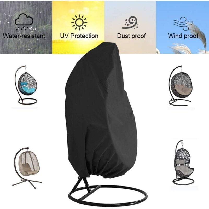 IntiMeg - Housse de Fauteuil Suspendu Jardin Rotin Osier Fauteuil Suspendu Imperméable Housse Housse de Protection pour ufs Chaise résistant 190 X115cm, Noir - Image 4