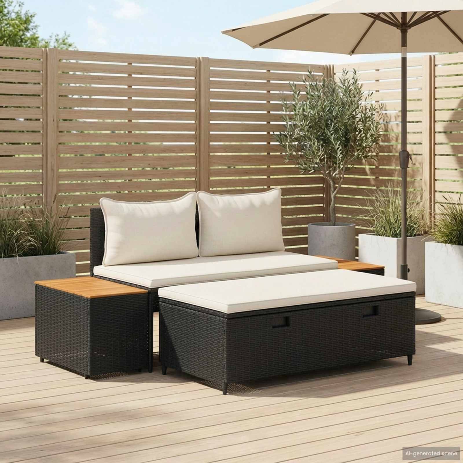 Ensemble de canapés de jardin résine tressée et acier noir et blanc crème 110 x 57 x 73 cm - PANGIVO - Image 1