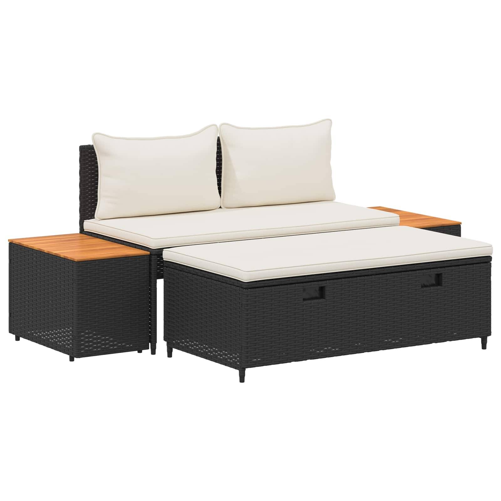 Ensemble de canapés de jardin résine tressée et acier noir et blanc crème 110 x 57 x 73 cm - PANGIVO - Image 2