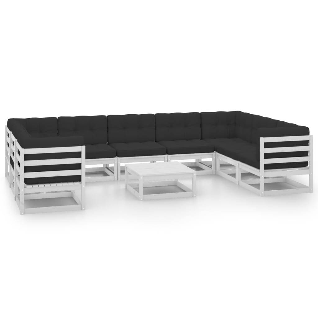 Helloshop26 - Salon de jardin meuble d'extérieur ensemble de mobilier 10 pièces avec coussins blanc bois de pin massif - Imagen 1