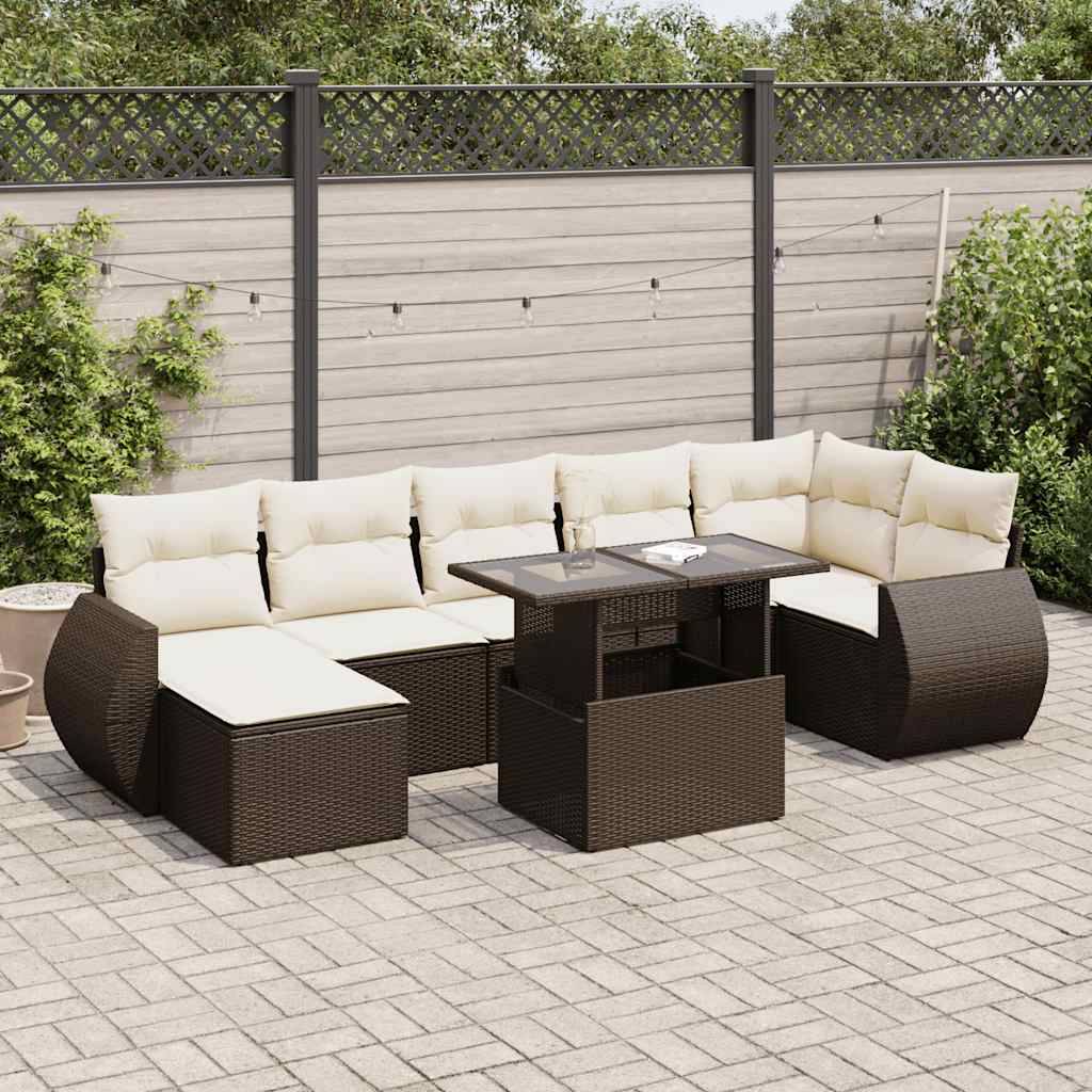 Salon de jardin 8 places résine tressée avec pouf rangement et table ajustable marron – ComfortXL Outdoor Living - Image 1