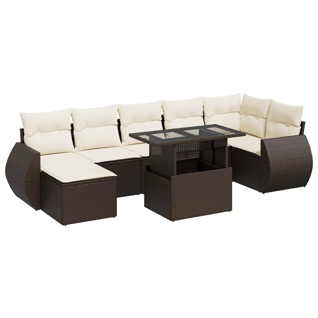 Salon de jardin 8 places résine tressée avec pouf rangement et table ajustable marron – ComfortXL Outdoor Living - Image 2