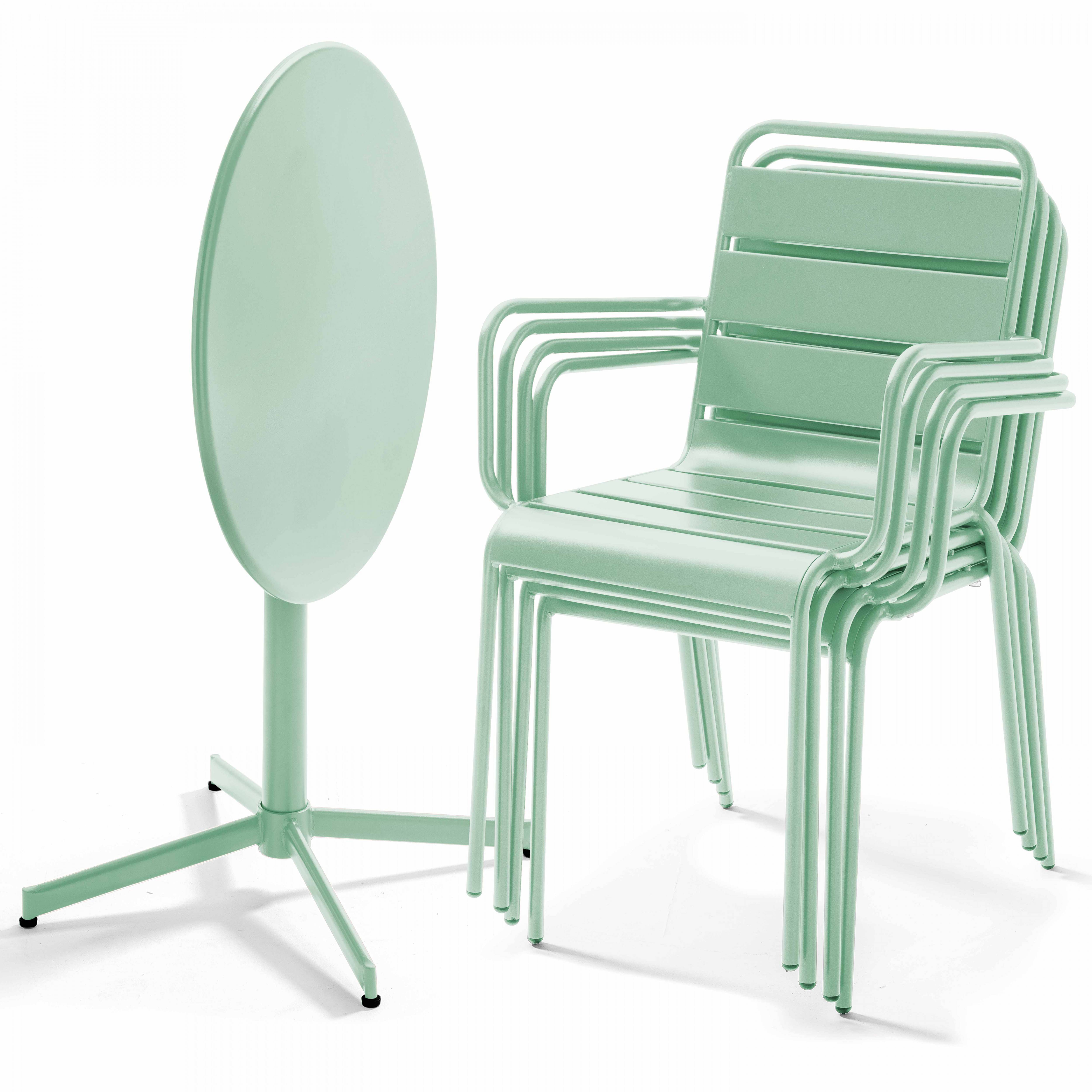 Oviala - Ensemble table de jardin et 4 fauteuils métal vert sauge Palavas - Oviala - Imagen 2