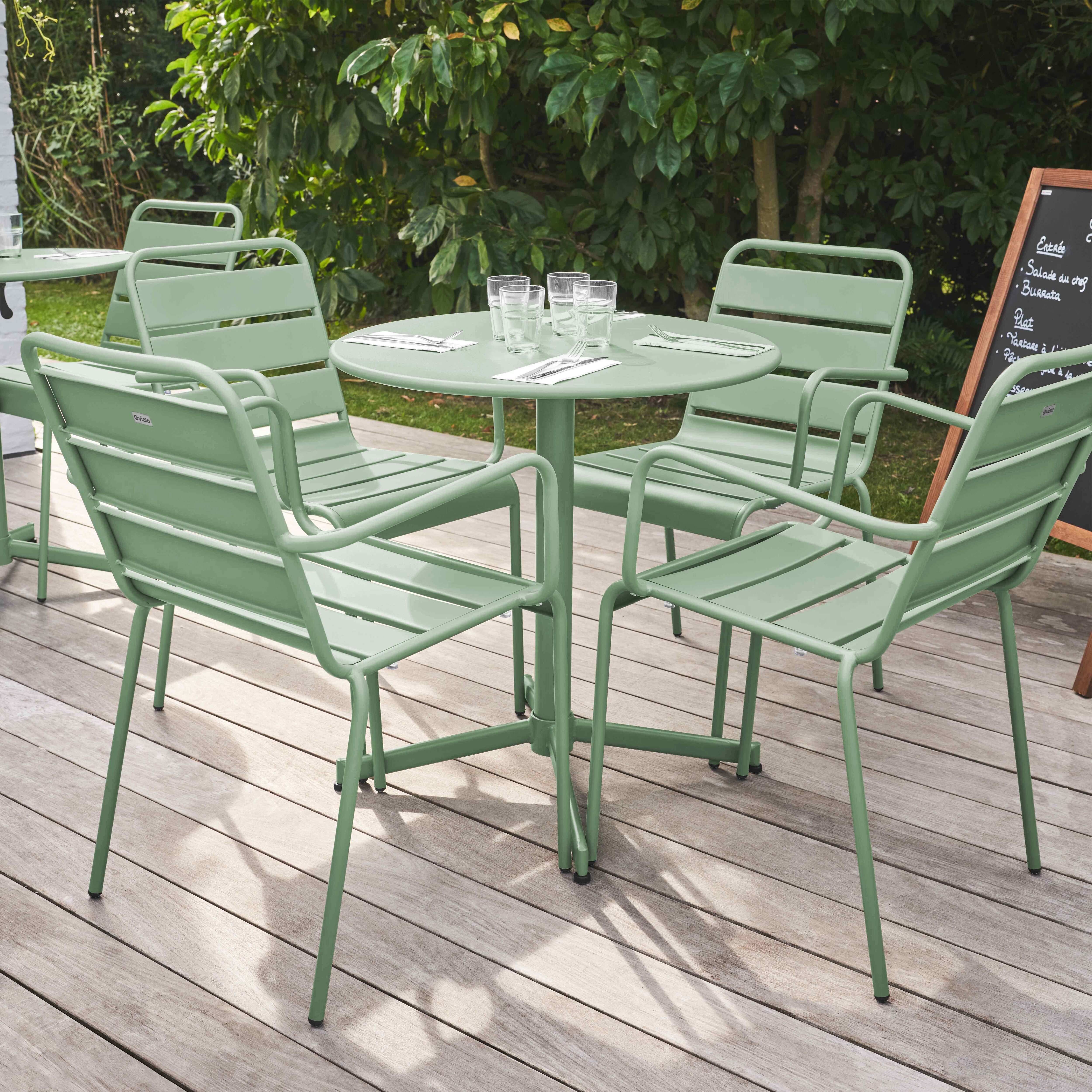 Oviala - Ensemble table de jardin et 4 fauteuils métal vert sauge Palavas - Oviala - Imagen 3