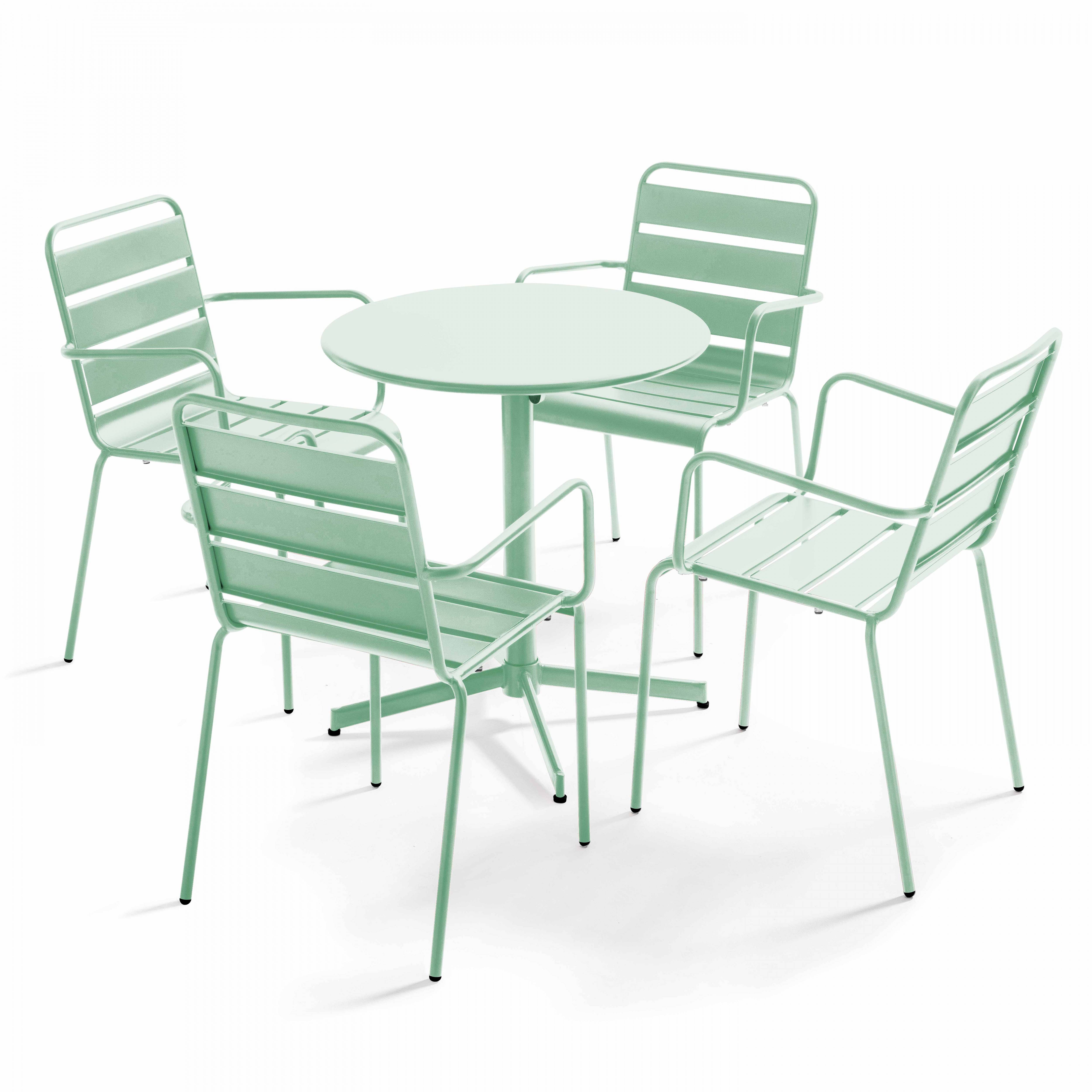 Oviala - Ensemble table de jardin et 4 fauteuils métal vert sauge Palavas - Oviala - Imagen 1