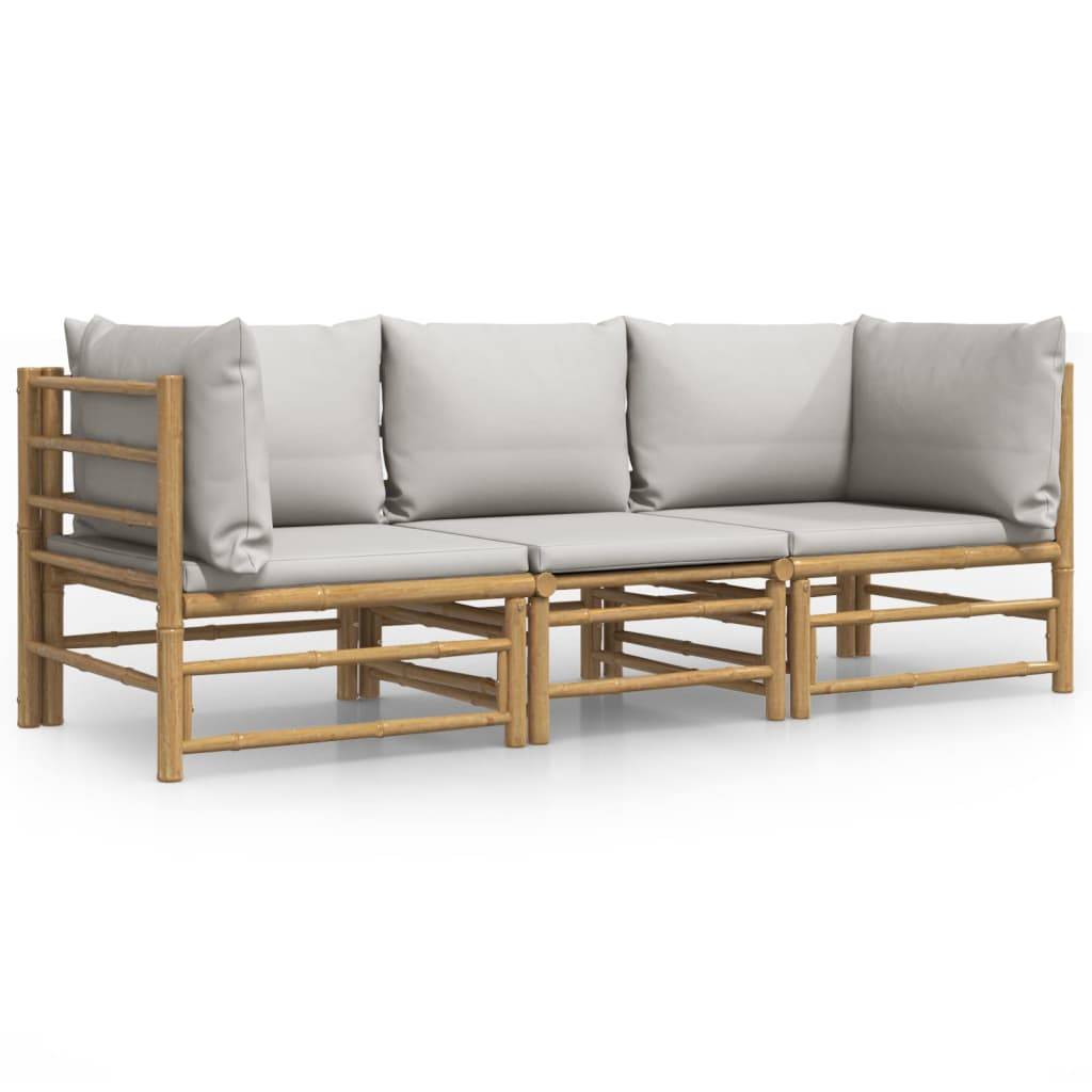 Ensemble Canapé Jardin Bambou 3 pcs Coussins Gris Clair Sectionnel – ComfortXL Outdoor Living - Image 2
