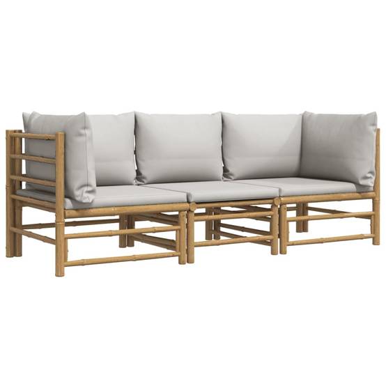 Ensemble Canapé Jardin Bambou 3 pcs Coussins Gris Clair Sectionnel – ComfortXL Outdoor Living - Image 3